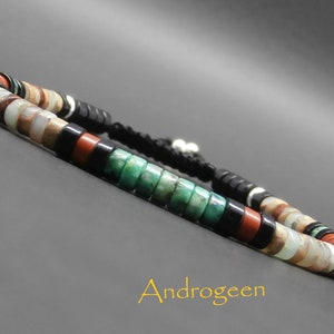 Fine men's bracelet, braided, African turquoise heishi gems, jasper impression, red jasper, black agate, sterling silver Ø4 mm R623