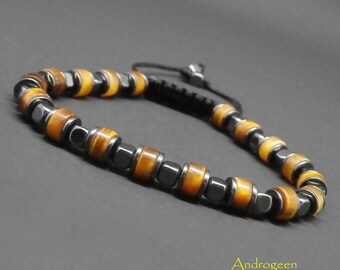 Men's bracelet, gemstones, tiger's eye heishi and hematite Ø6 mm R63