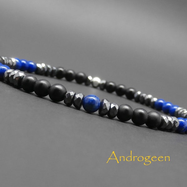 Bracelet fin minimaliste, pierres gemmes, lapis lazuli naturel, rondelles facettées en hématite, onyx mat, argent sterling Ø4 mm R164