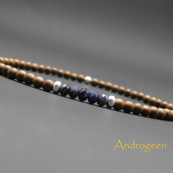 Bracelet ultra fin homme, minimaliste, saphir bleu naturel, pierres gemmes, hématite cuivrée mate, perles en argent sterling Ø3 mm R332