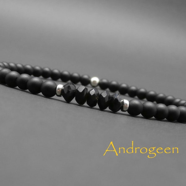 Bracelet fin homme, minimaliste, pierres gemmes, spinelle noire, onyx mat, perles en argent sterling Ø4 mm R215