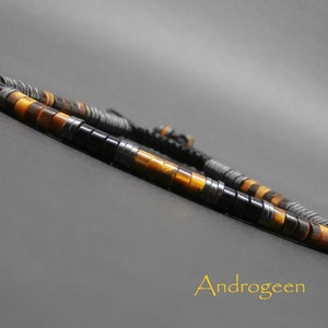 Fine braided men's bracelet, gemstones, tiger's eye heishi, black agate, hematite Ø4 mm R406