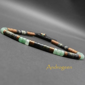 Fijne herenarmband, edelstenen, heishi kambala jaspis, groene aventurijn, koperhematiet Ø 4 mm R220