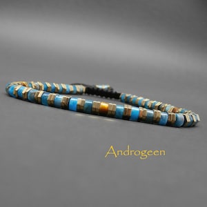 Bracelet fin homme, pierres gemmes, heishi en apatite, oeil de tigre, hématite dorée Ø4 mm R277