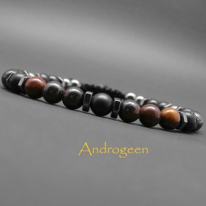 Men&#39;s bracelet, gemstones, matte black tourmaline, iron eye, hematite Ø6 mm R722