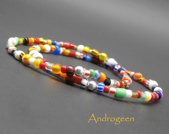 Pulseras elásticas finas, multicolores, apilables, cuentas de semillas, comercio justo africano, plata de primera ley Ø2/4 mm R245