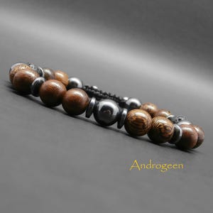 Pulseira masculina, pedras preciosas, pedra lávica, hematita, contas robustas de madeira Ø 8 mm R516