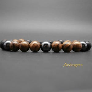 Pulsera para hombre, cuentas de madera de incienso, piedras preciosas, hematita, ónix negro mate Ø 8 mm R816