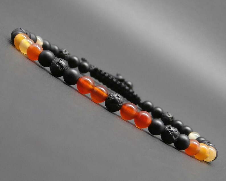 gemstones Fine braided man/'s bracelet lava stone matte black onyx 4 mm R379 natural cornaline