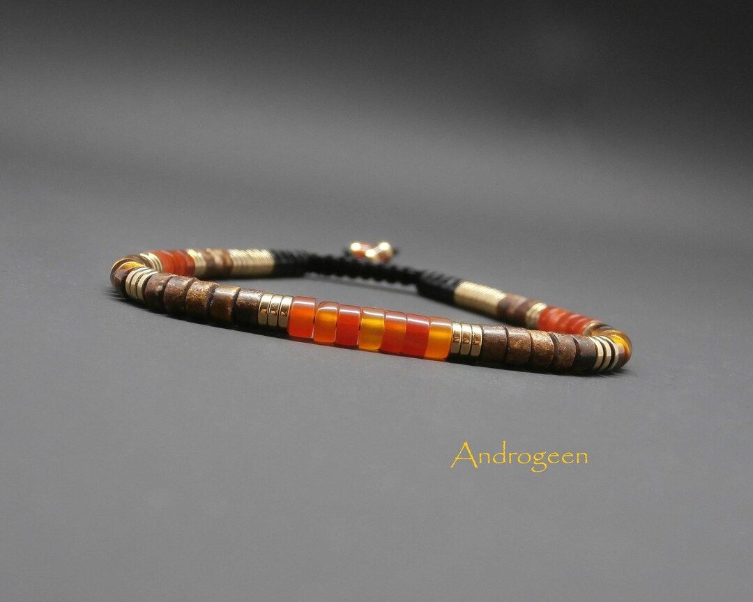 Bracelet fin homme, gemmes, heishi de cornaline naturelle