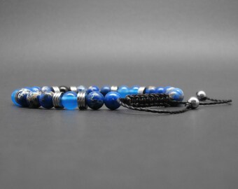 imperial indigo jasper silver hematite heishi 6 mm R841 blue agate blue tiger eye gems Braided man bracelet