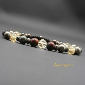 Men&#39;s bracelet, gemstones, citrine, iron eye, smoky quartz, faceted washers and pyrite beads Ø 6 mm R802