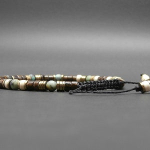Bracelet fin homme, pierres gemmes, turquoise africaine mate, heishi de bronzite, howlite ivoire, hématite dorée Ø 4 mm R322 image 5