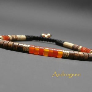 Fine men's bracelet, gems, natural carnelian heishi, matte bronzite, tiger's eye, black agate, golden hematite washers Ø4 mm R121