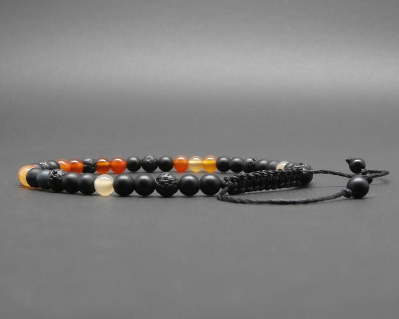 gemstones Fine braided man/'s bracelet lava stone matte black onyx 4 mm R379 natural cornaline