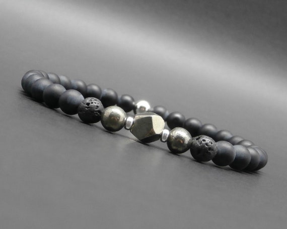 STONE BEAD BRACELET 6 MM W/CHARMS - MATTE BLACK STONE BEAD BRACELET 6 MM W/CHARMS - MATTE BLACK