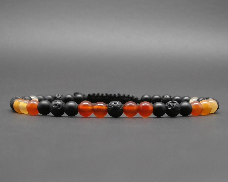 gemstones Fine braided man/'s bracelet lava stone matte black onyx 4 mm R379 natural cornaline