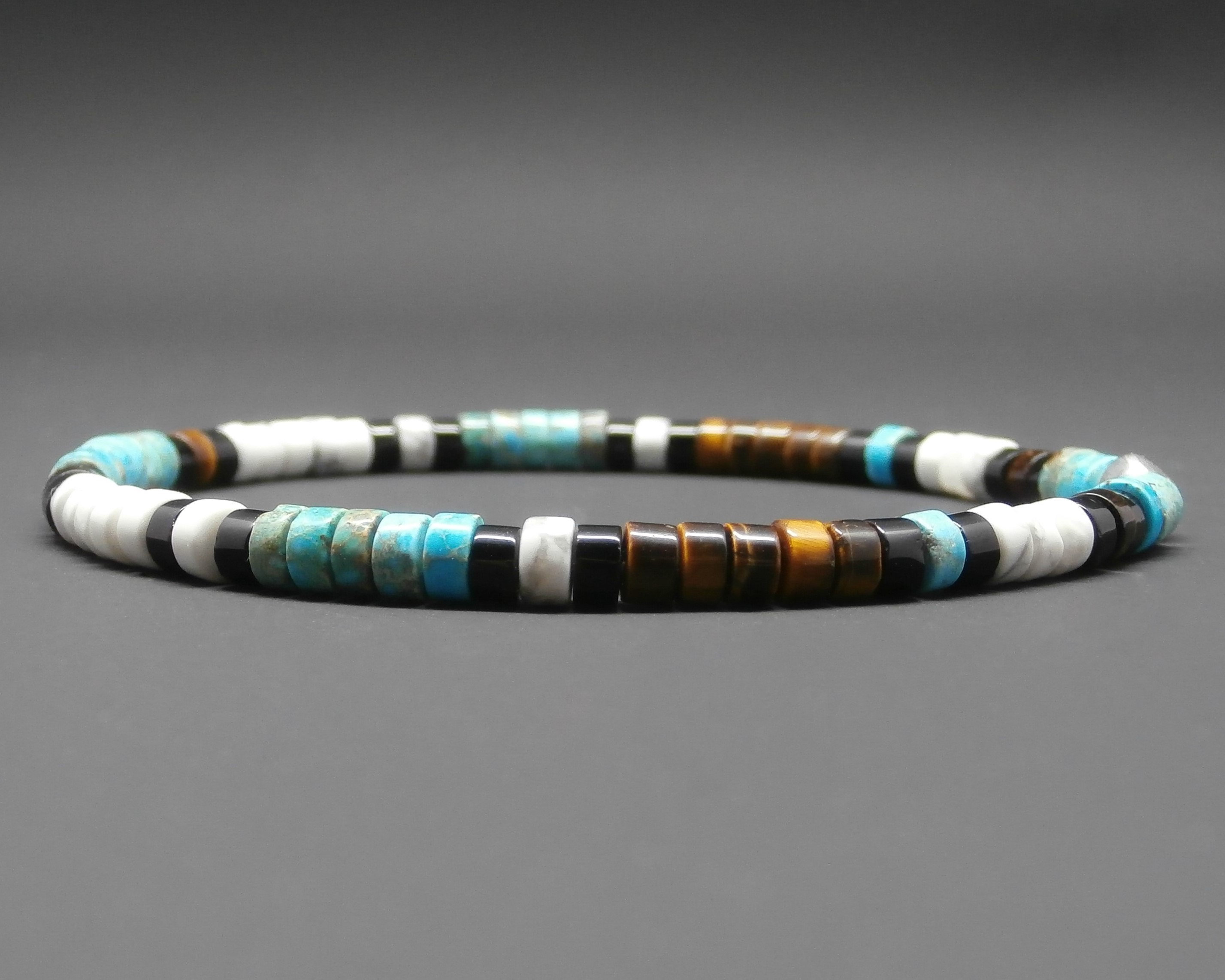 hiro　Pebble Bracelet Heishi Bracelet, Gemstones, Turquoise Imperial Jasper, Black