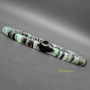 ライトグリーンシェルヘイシブレスレット、ブラックハウライトスカル、スターリングシルバーロンデル Ø5 mm R888