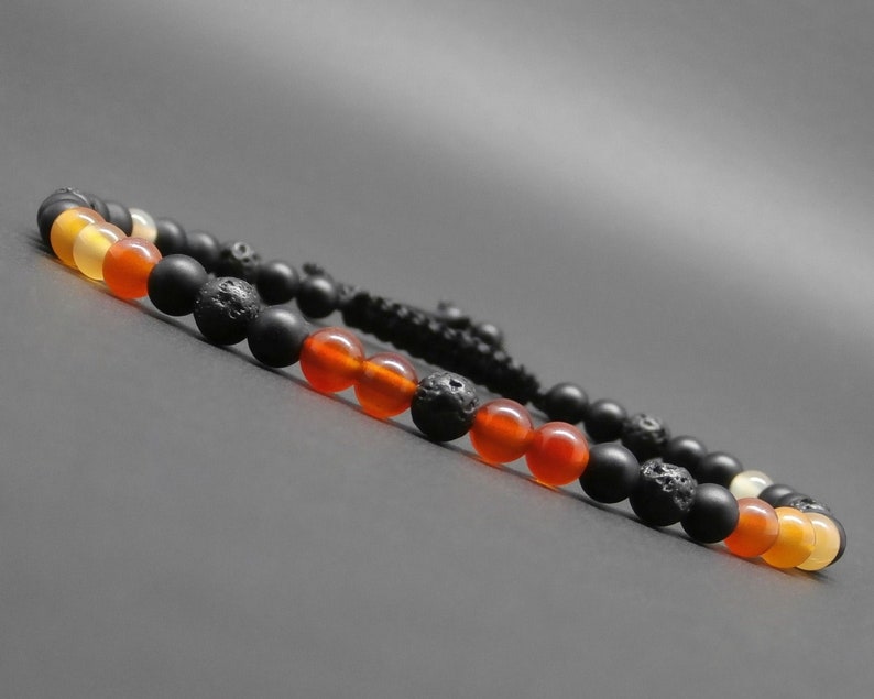 gemstones Fine braided man/'s bracelet lava stone matte black onyx 4 mm R379 natural cornaline