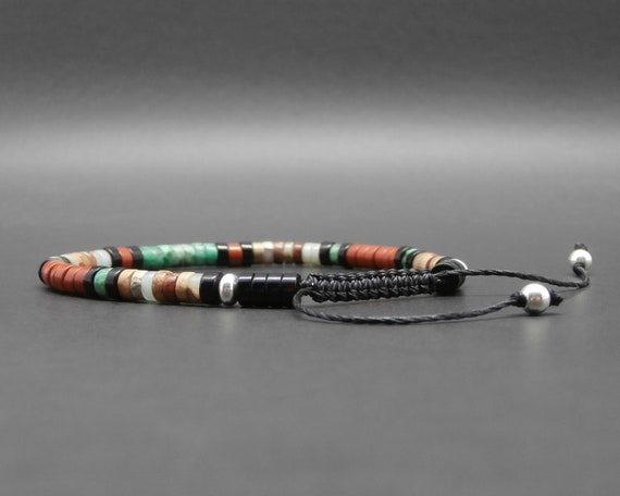 Bracelet Heishi En Argent Sterling Avec Turquoise Africaine, Jaspe Rouge - Taille 4mm - 18-19 Cm - Neuf