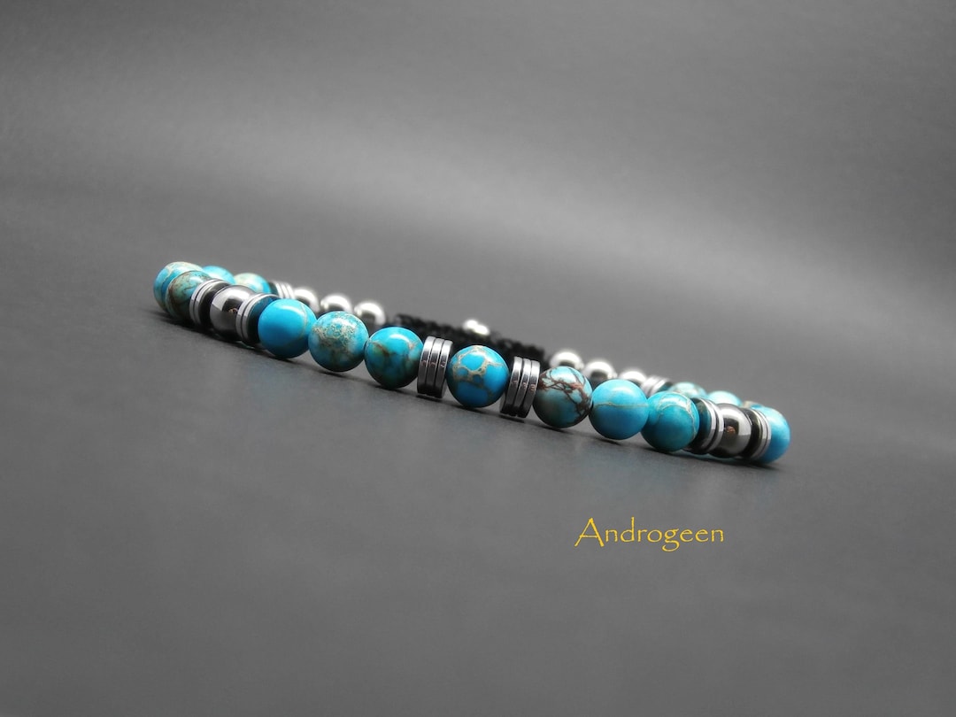 Bracelet Perles Jaspe Impérial Et Hématite - 8mm, Sur Mesure Fait Main, élastique