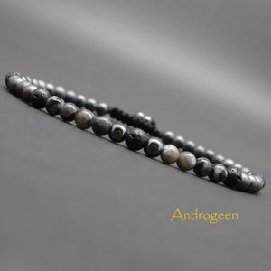 Men&#39;s thin bracelet, gemstones, larvikite, matte hematite, lava stone, hematite Ø 4 mm R754