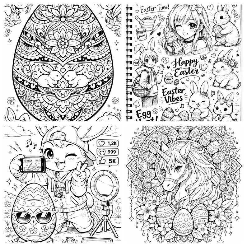 Anime Easter Coloring Pages for Teens | Kawaii Manga Spring Printable ...