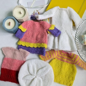 Knitted Outfit Set (5 pcs) for Paola Reina Doll – Handmade Clothes
