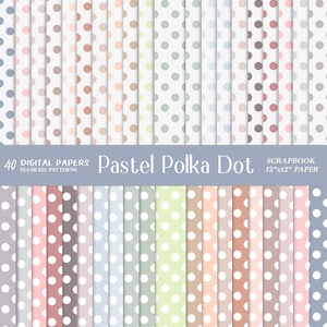Pastel Polka dot digital papers. Seamless rainbow pattern. Dots repeatable background, Commercial use, Instant download