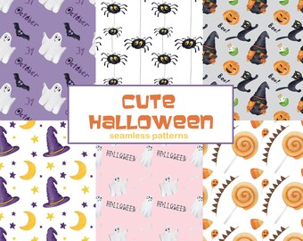 Halloween Watercolor Pattern Pack – Cute Ghosts & Pumpkins (Digital Download)