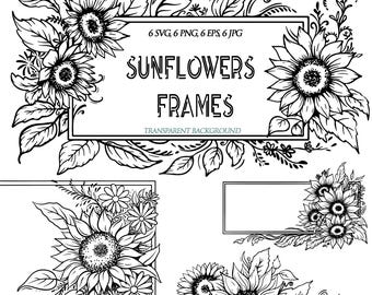 Sunflower Frames Clipart - Floral Wreaths & Borders (Svg Png Jpg Eps Digital Download)