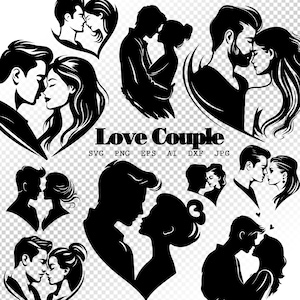 Love Couple Silhouette Bundle SVG,  Engagement svg, Valentines Day clipart, Romantic couples silhouettes svg, Cut Files, Commercial Use