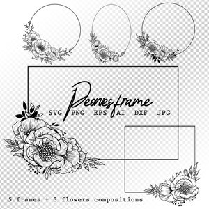 Peony Frame svg Bundle, Peony frame PNG, Geometric frame for sublimation and cutting, Floral Frame SVG,PNG, Circle frame svg