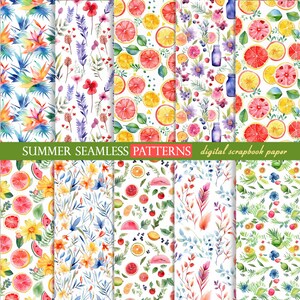 Watercolor Summer seamless patterns, Watercolor watermelon pattern.Summer fruit digital scrapbook paper, Commercial use, Instant download