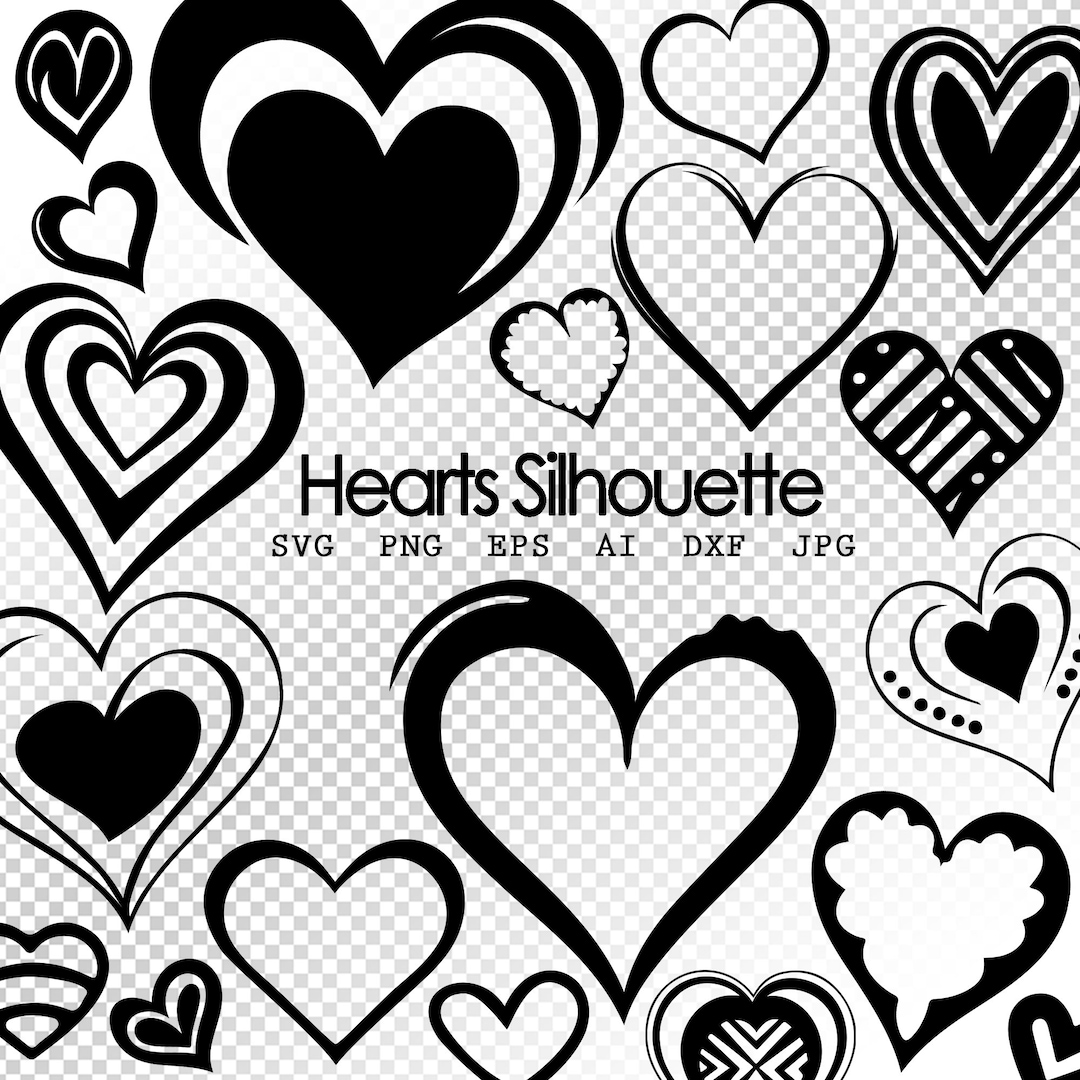 Hearts Silhouette Bundle 2 SVG, Love Svg, Heart Svg Cut Files for ...
