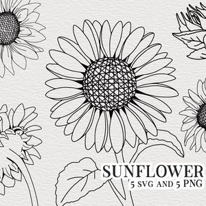 Sunflower SVG and PNG set for sublimation and cutting. Sunflower clipart set. Instant download