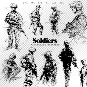 Soldiers sketches, Military Silhouette svg, army svg,soldier svg bundle clipart, EPS, DFX, PNG Commercial Use
