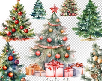 Watercolor Christmas Trees clipart, Christmas Tree PNG , Winter Christmas Tree Cliparts, Commercial Use