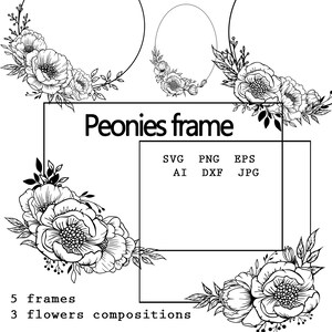 Peony Floral Frame SVG Bundle: Geometric Circle Frames (Digital Download)