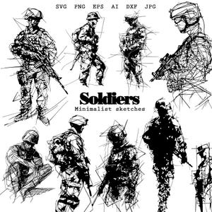 Soldiers sketches, Military Silhouette svg, army svg,soldier svg bundle clipart, EPS, DFX, PNG Commercial Use