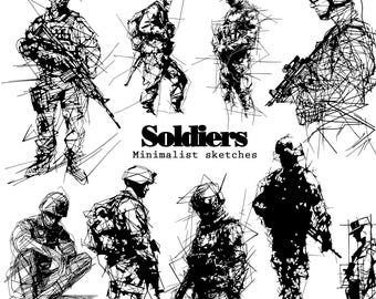 Soldiers sketches, Military Silhouette svg, army svg,soldier svg bundle clipart, EPS, DFX, PNG Commercial Use