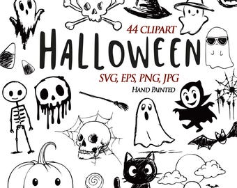 Halloween Clipart Bundle – Cute Ghosts, Pumpkins, Cats, Skulls and Spooky Elements | Svg Png Eps Jpg for Cricut