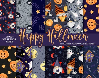 Watercolor Halloween Paper, Seamless Spooky Clipart (JPG)