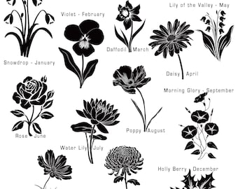 Birth Month Flower SVG, Birth Flower Svg Bundle, Floral Clipart, Personalized Gift Idea, Instant Download, Svg Png Eps Jpg
