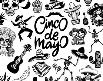 Cinco de Mayo SVG Bundle – 43 Mexico Fiesta Clipart | Sombrero, Cactus, Skull, Guitar | Png Eps Dxf Jpg Ai for Cricut & Sublimation