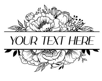Peony Split Monogram Frame SVG, Hand Drawn Floral Line Art, Flower Outline Clipart for Cricut, Monogram Frame, Instant Download