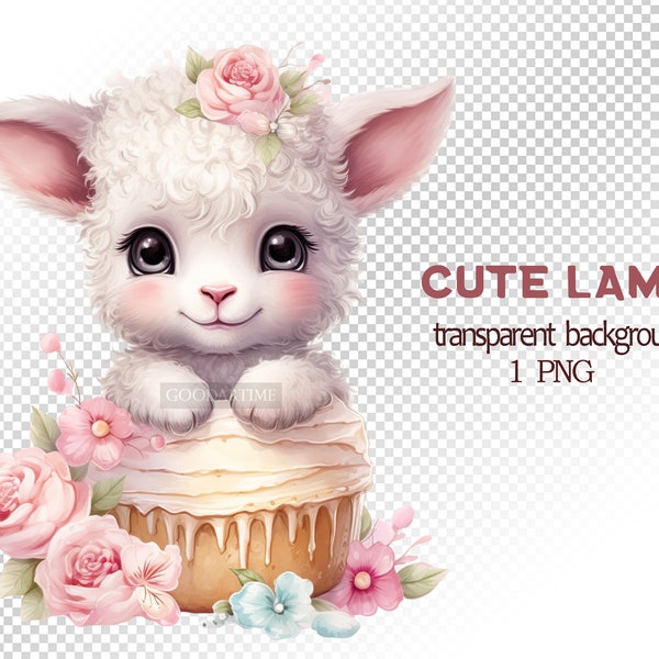 Cute baby sheep, lamp watercolor clipart, Kids Sublimation Design, Cute Sheep Png, Animal Nursery Clipart, Commercial Use PNG