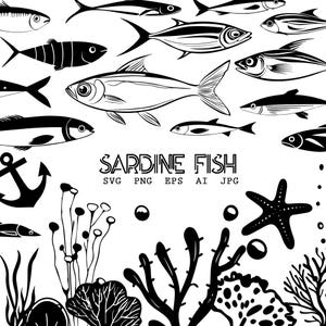 Sardine Fish Clipart – 82 Sea Animal Silhouettes | Sardines SVG Bundle for Cricut, Ocean Life Elements , Marine Cut Files for Logo & Crafts