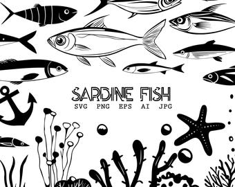 Sardine Fish Clipart – 82 Sea Animal Silhouettes | Sardines SVG Bundle for Cricut, Ocean Life Elements , Marine Cut Files for Logo & Crafts